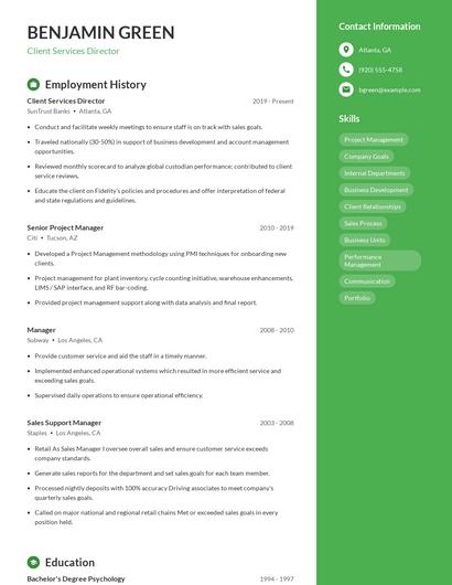 Client Services Director Resume