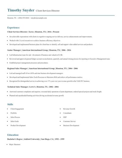 Client Services Director Resume