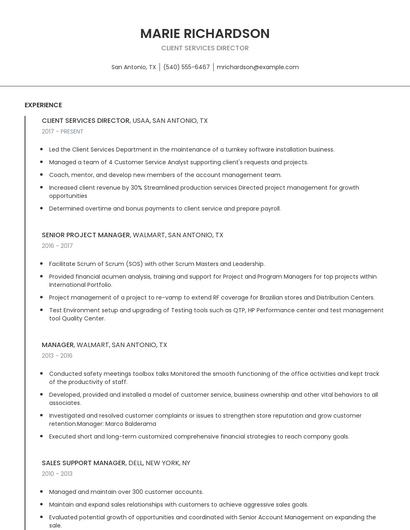 Client Services Director Resume