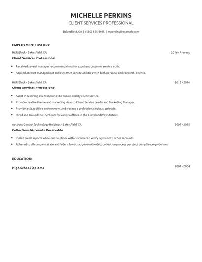 Client Services Professional Resume