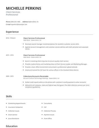 Client Services Professional Resume