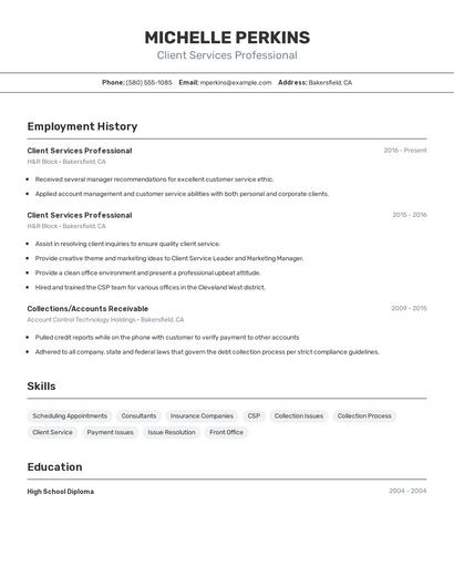 Client Services Professional Resume