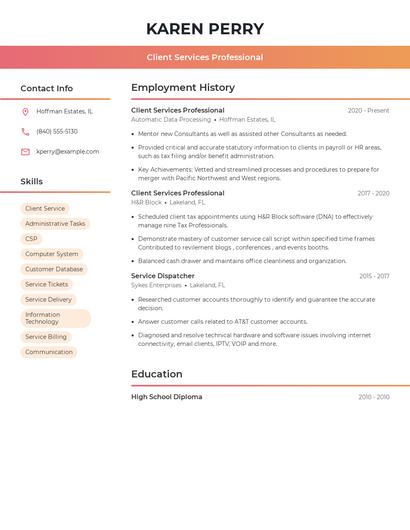 Client Services Professional Resume