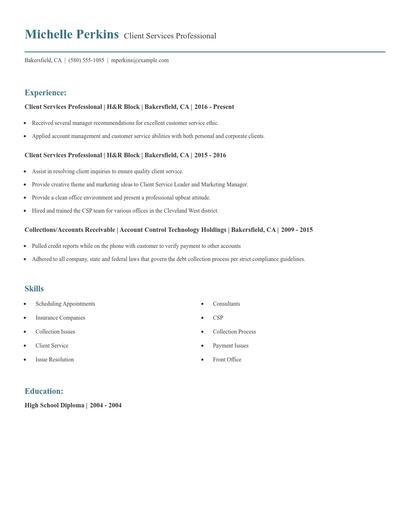 Client Services Professional Resume