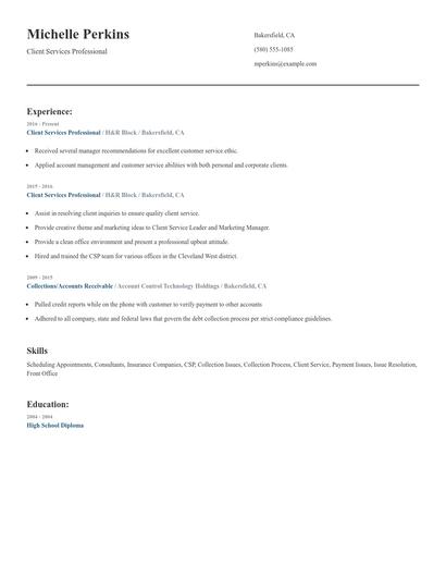 Client Services Professional Resume