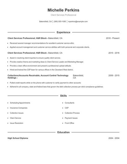 Client Services Professional Resume