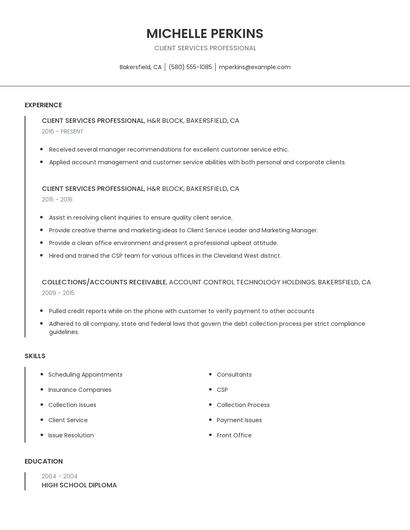 Client Services Professional Resume