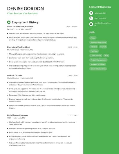 Client Services Vice President Resume