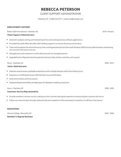 Client Support Administrator Resume