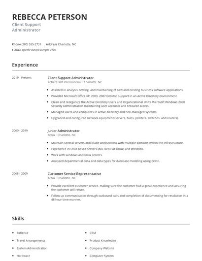 Client Support Administrator Resume