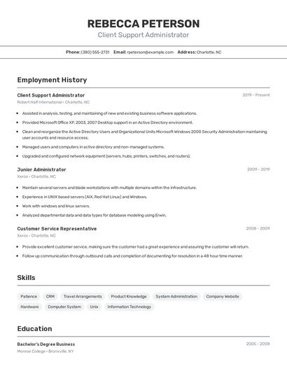 Client Support Administrator Resume