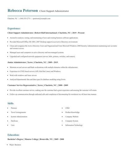 Client Support Administrator Resume