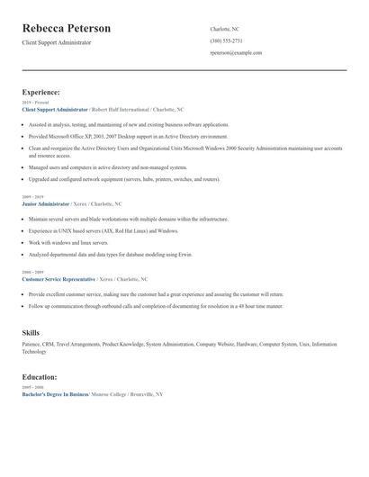 Client Support Administrator Resume