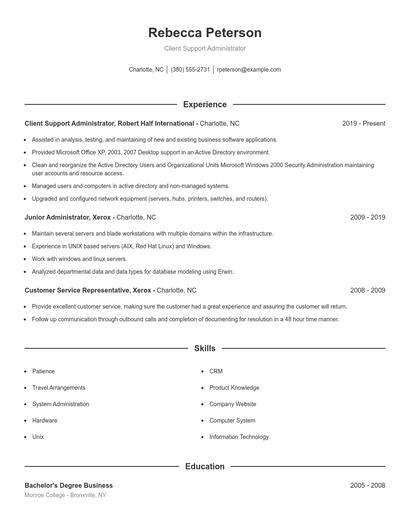 Client Support Administrator Resume