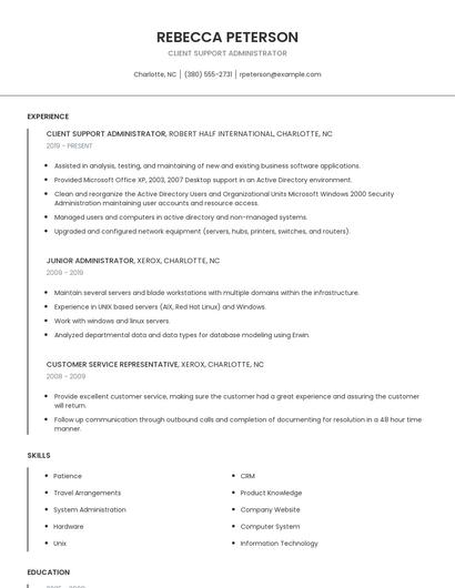 Client Support Administrator Resume