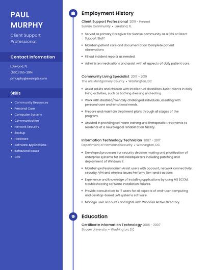 Client Support Professional Resume