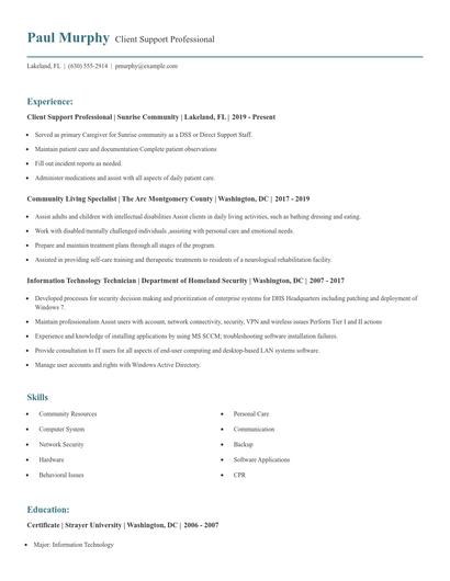 Client Support Professional Resume