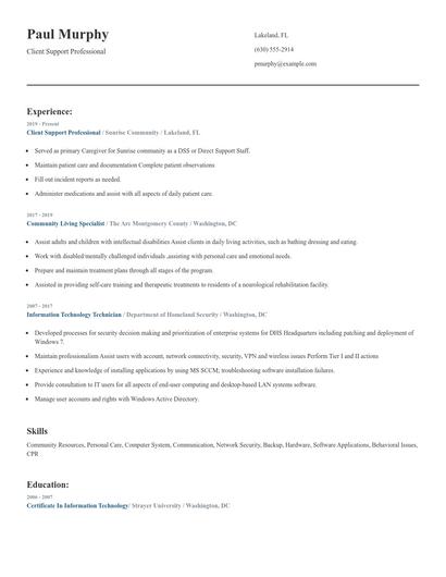 Client Support Professional Resume
