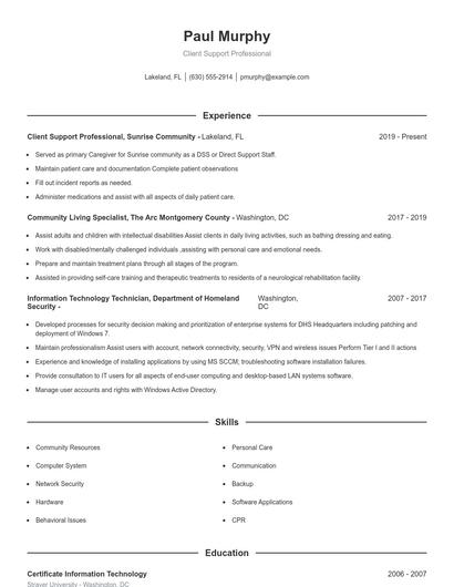 Client Support Professional Resume