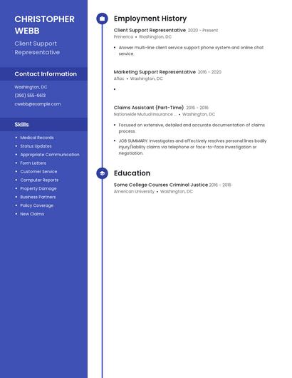 Client Support Representative Resume