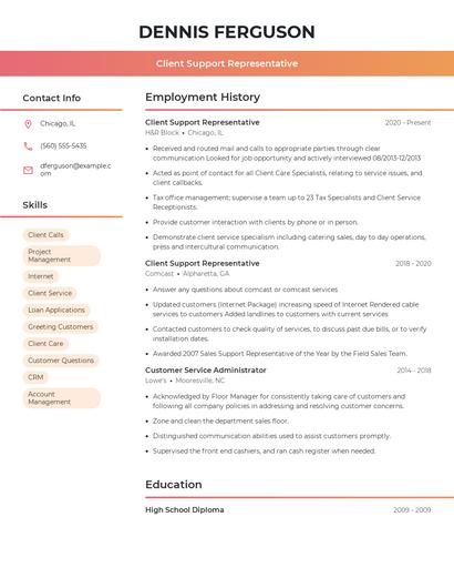 Client Support Representative Resume