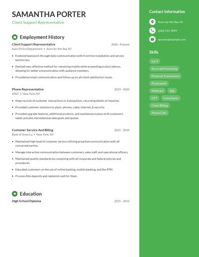 Client Support Representative Resume