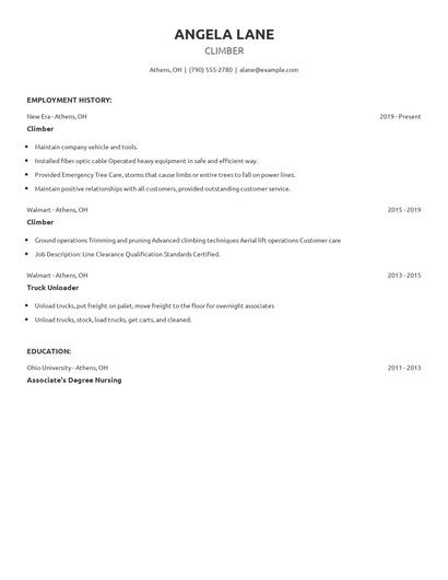 Climber Resume