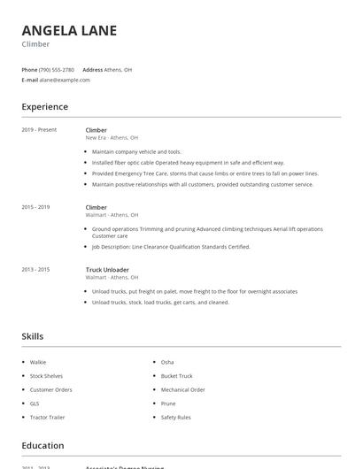 Climber Resume