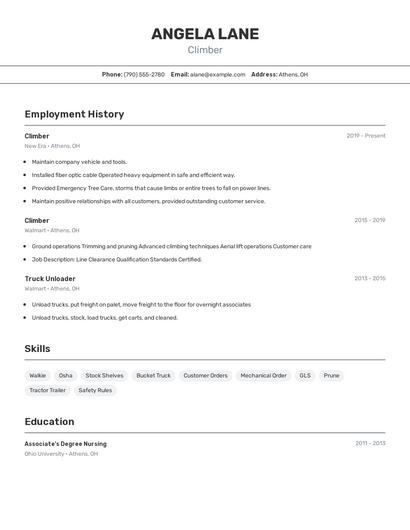 Climber Resume