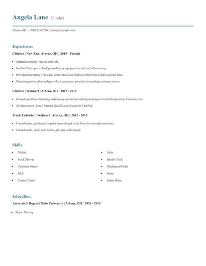 Climber Resume