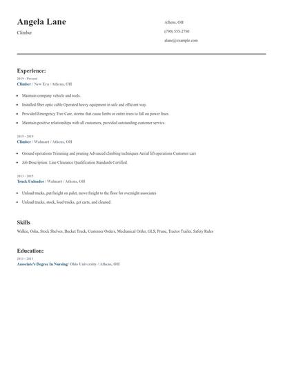 Climber Resume
