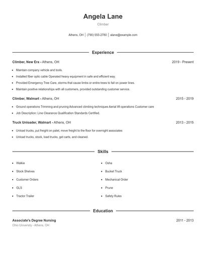 Climber Resume