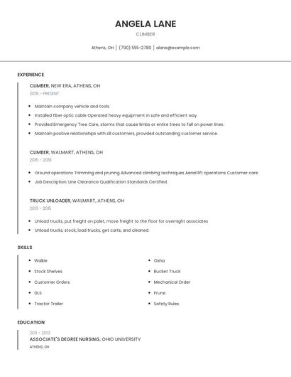 Climber Resume