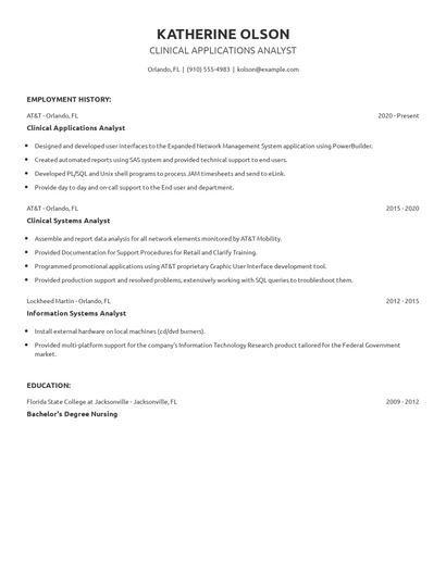 Clinical Applications Analyst Resume