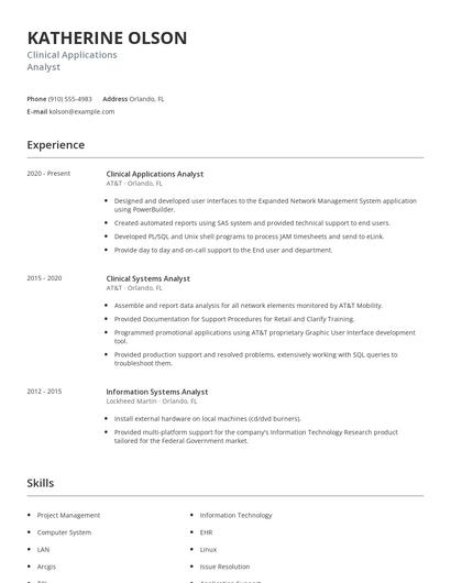 Clinical Applications Analyst Resume