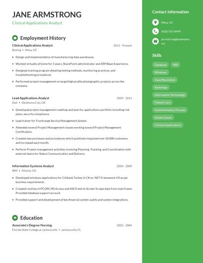 Clinical Applications Analyst Resume