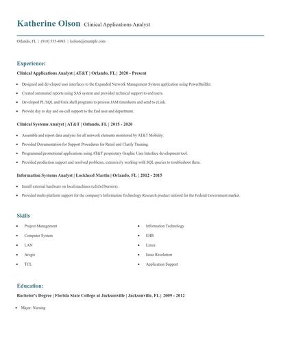 Clinical Applications Analyst Resume