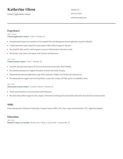Clinical Applications Analyst Resume