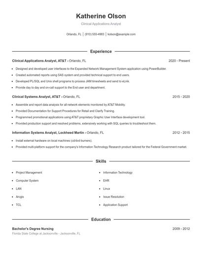 Clinical Applications Analyst Resume