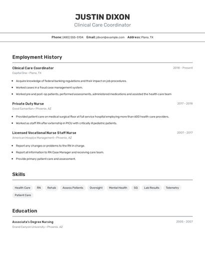 Clinical Care Coordinator Resume