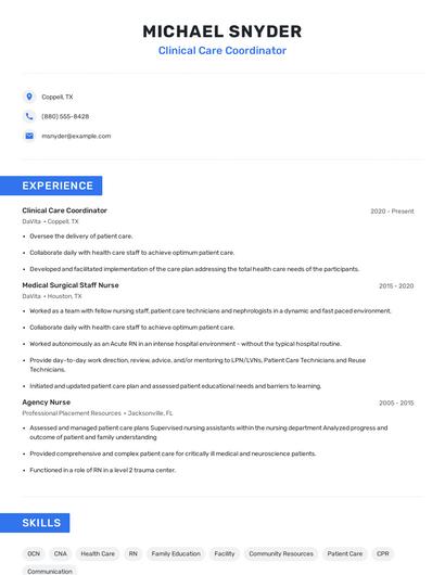 Clinical Care Coordinator Resume