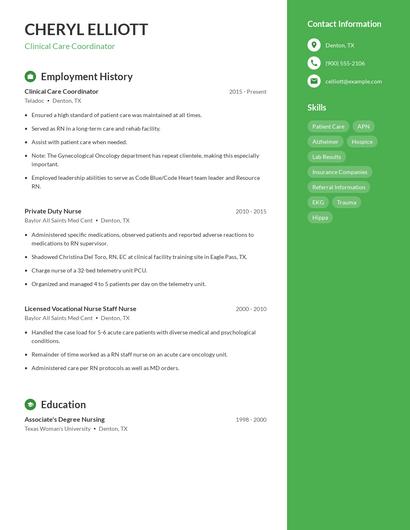 Clinical Care Coordinator Resume