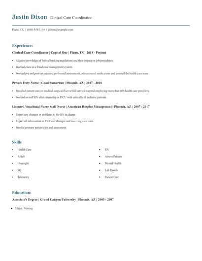 Clinical Care Coordinator Resume
