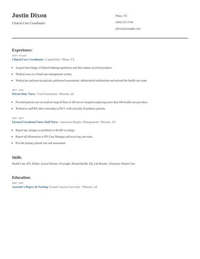 Clinical Care Coordinator Resume