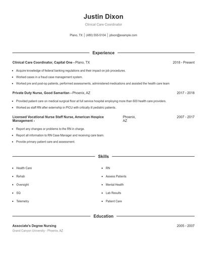 Clinical Care Coordinator Resume