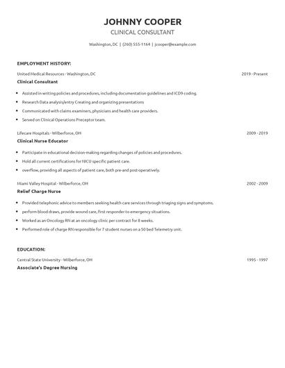 Clinical Consultant Resume
