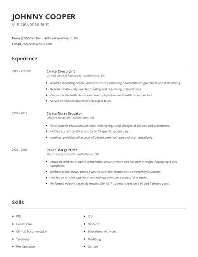 Clinical Consultant Resume