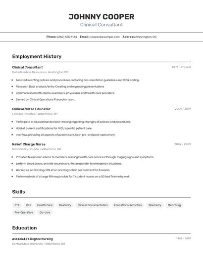 Clinical Consultant Resume