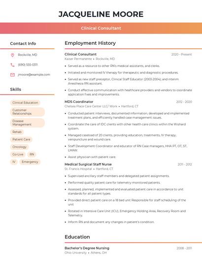 Clinical Consultant Resume