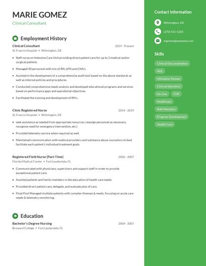 Clinical Consultant Resume